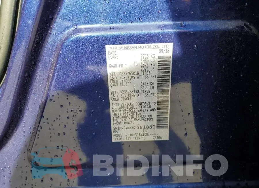 5N1DR2MMXKC581889 Photo# 14
