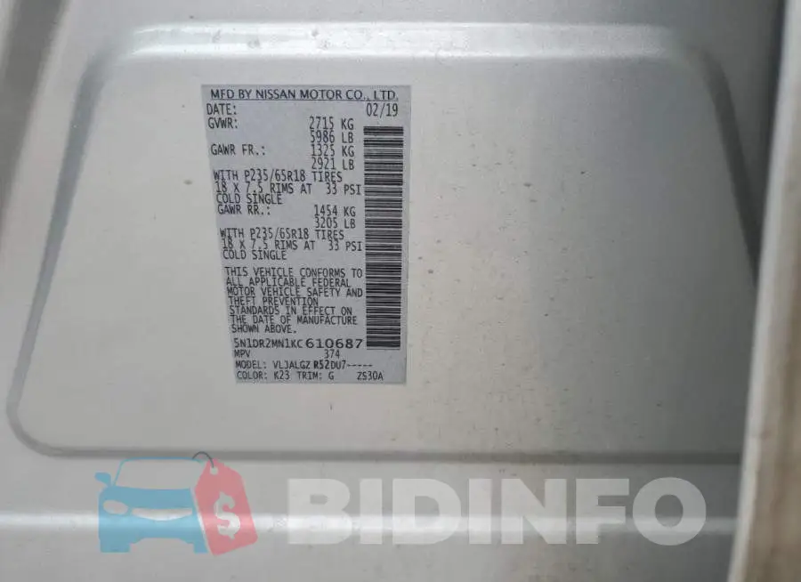 5N1DR2MN1KC610687 Photo# 13