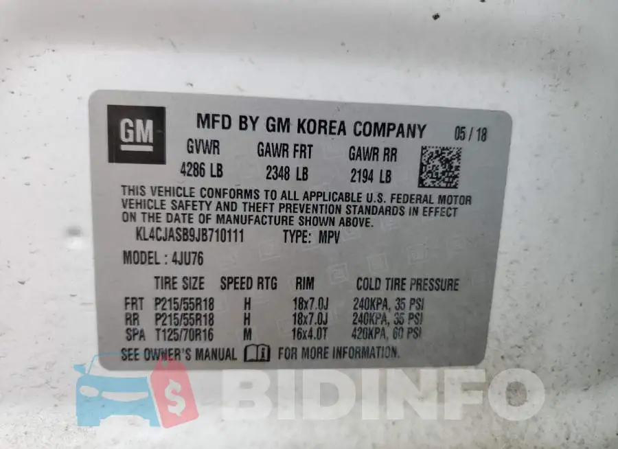 KL4CJASB9JB710111 Photo# 13