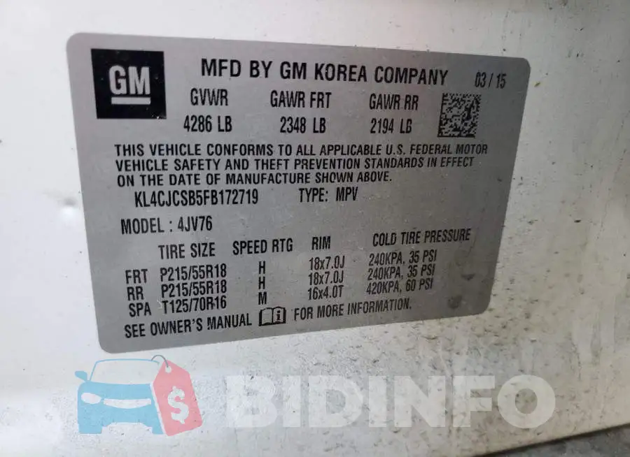 KL4CJCSB5FB172719 Photo# 13