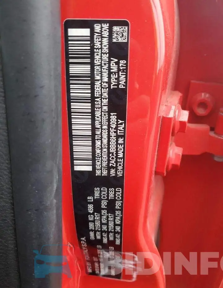 ZACCJBBB6HPF40981 Photo# 13