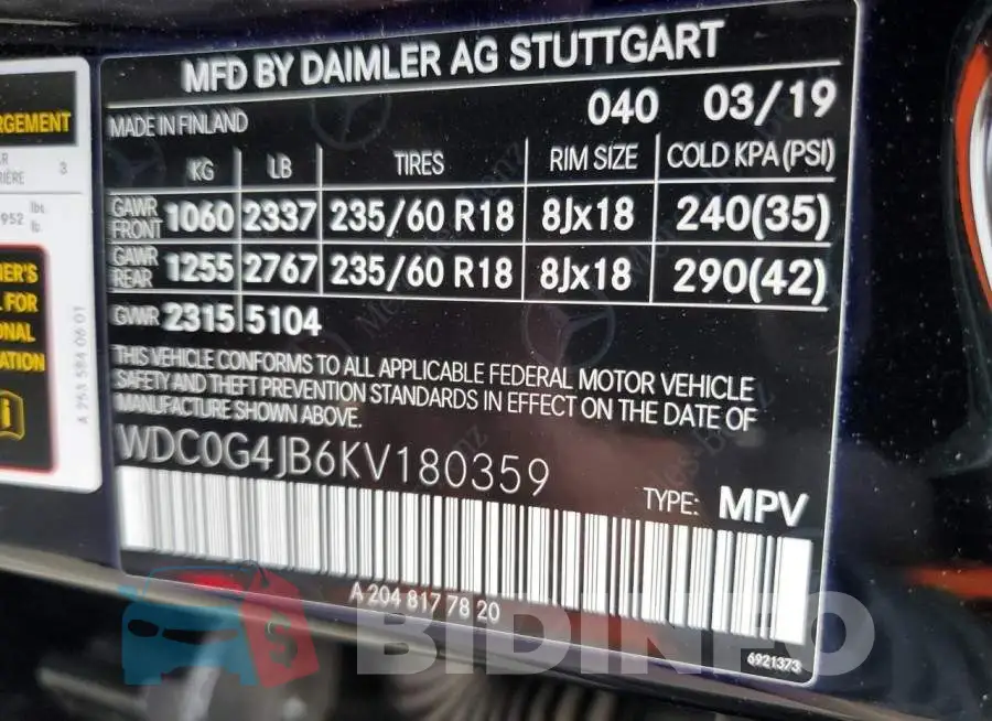 WDC0G4JB6KV180359 Photo# 12