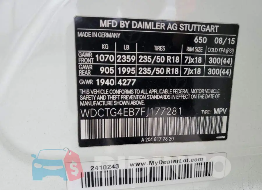 WDCTG4EB7FJ177281 Photo# 13