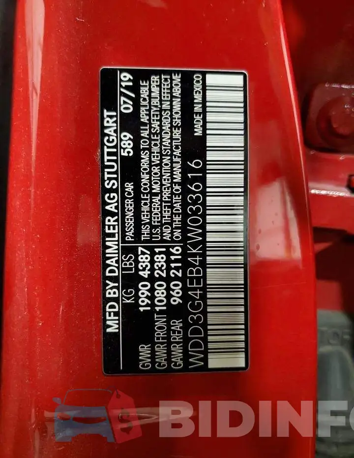 WDD3G4EB4KW033616 Photo# 13