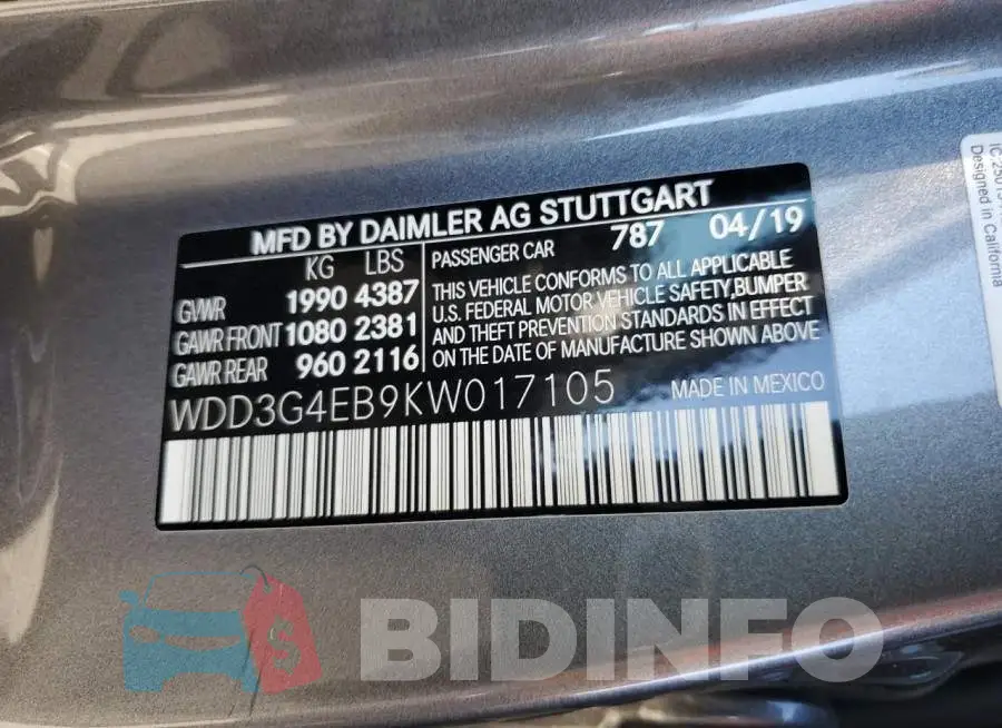 WDD3G4EB9KW017105 Photo# 13
