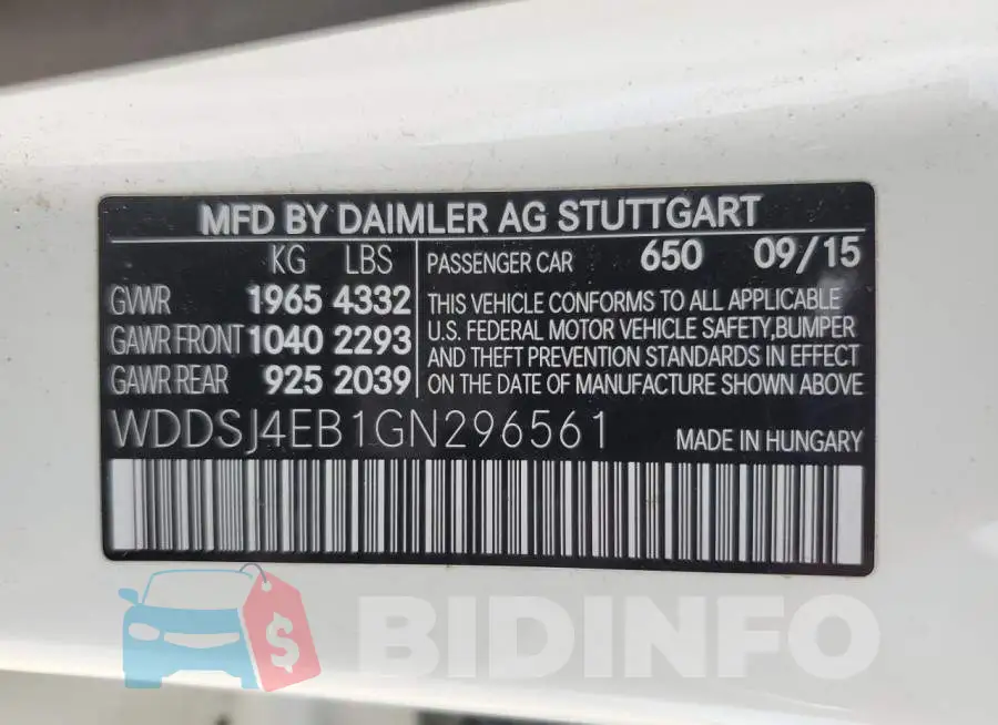 WDDSJ4EB1GN296561 Photo# 12
