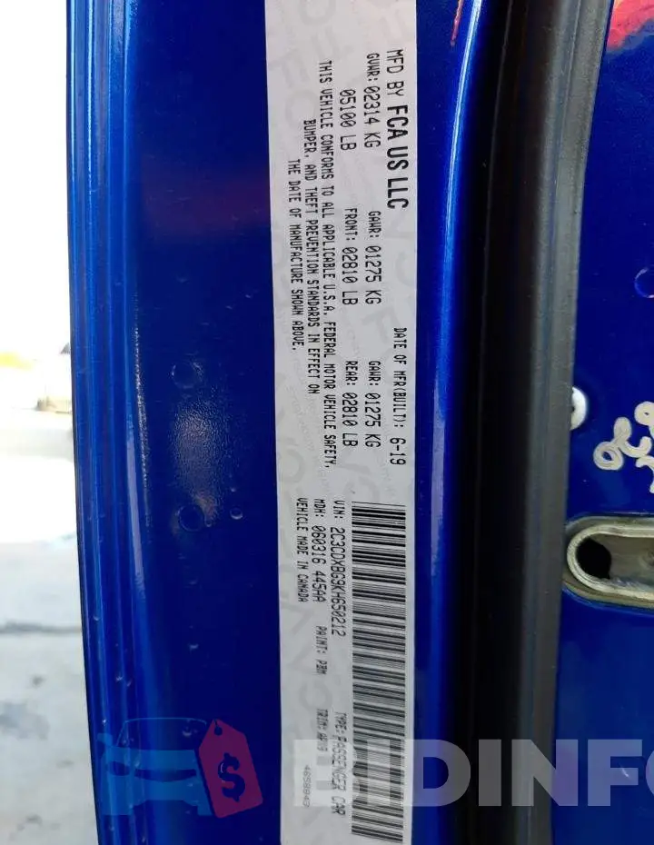 2C3CDXBG9KH650212 Photo# 12