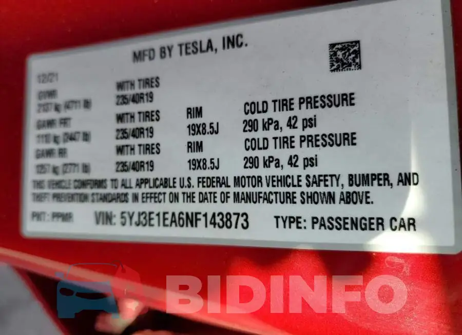 5YJ3E1EA6NF143873 Photo# 13