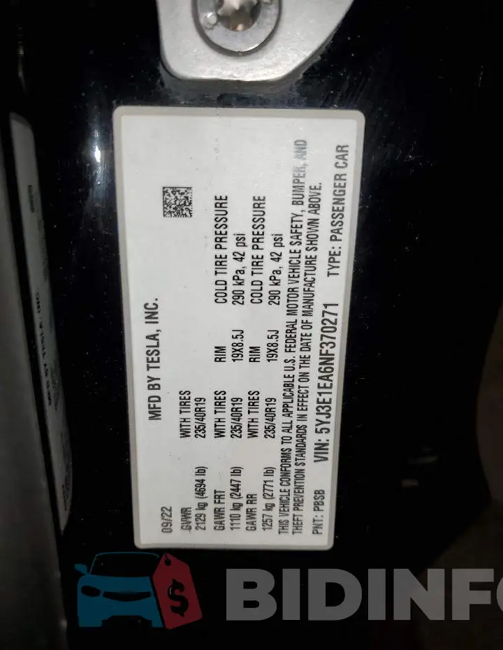 5YJ3E1EA6NF370271 Photo# 12