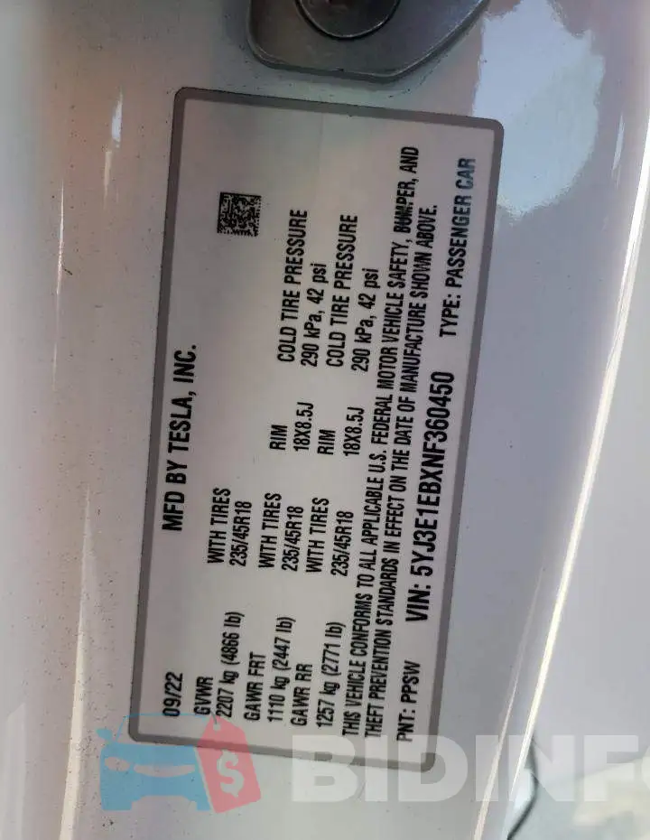 5YJ3E1EBXNF360450 Photo# 12