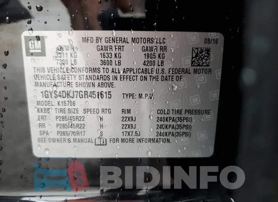 1GYS4DKJ7GR451615 Photo# 13
