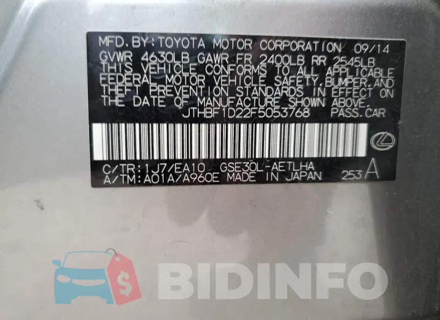JTHBF1D22F5053768 Photo# 12
