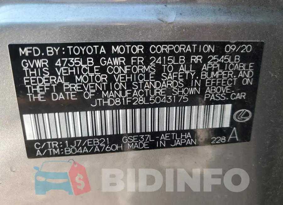JTHD81F28L5043175 Photo# 12