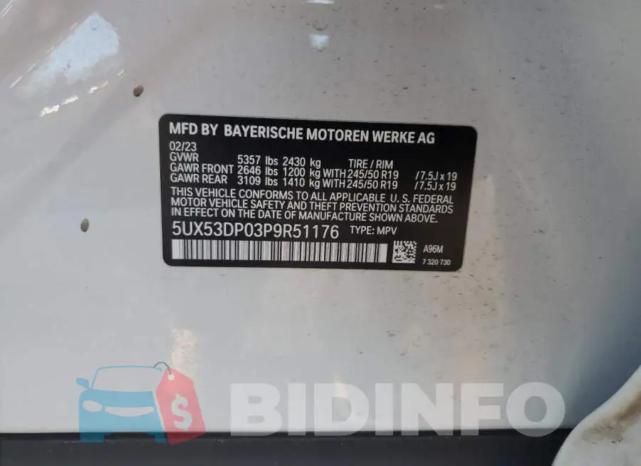 5UX53DP03P9R51176 Photo# 14