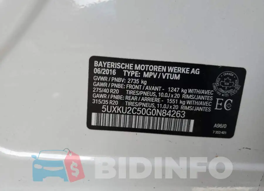 5UXKU2C50G0N84263 Photo# 13