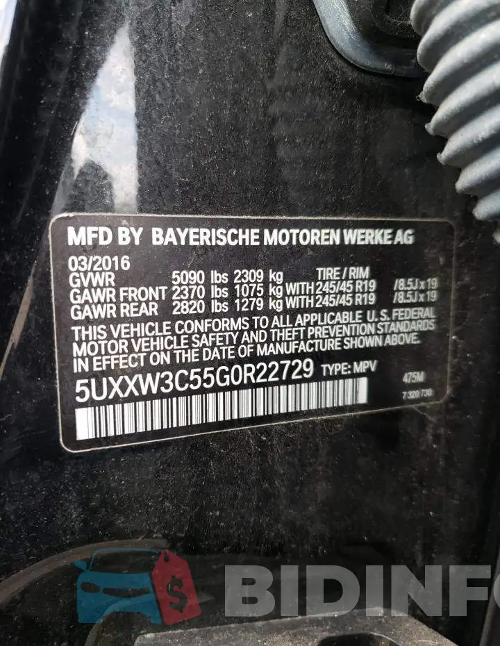 5UXXW3C55G0R22729 Photo# 13