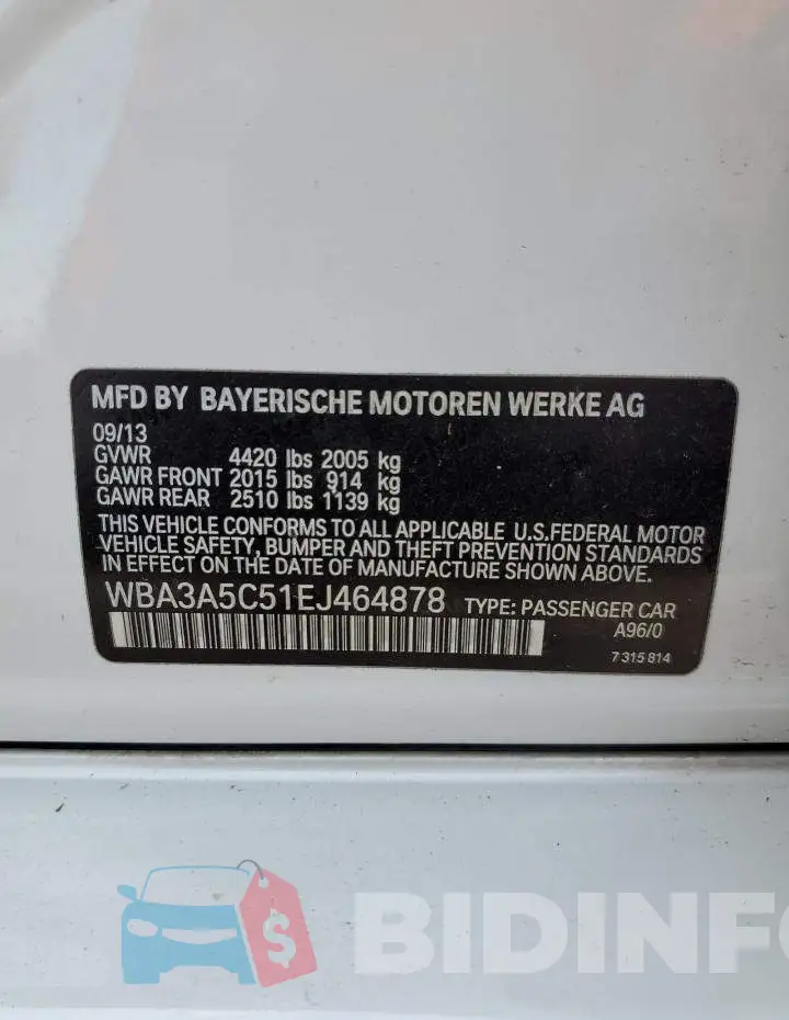 WBA3A5C51EJ464878 Photo# 12