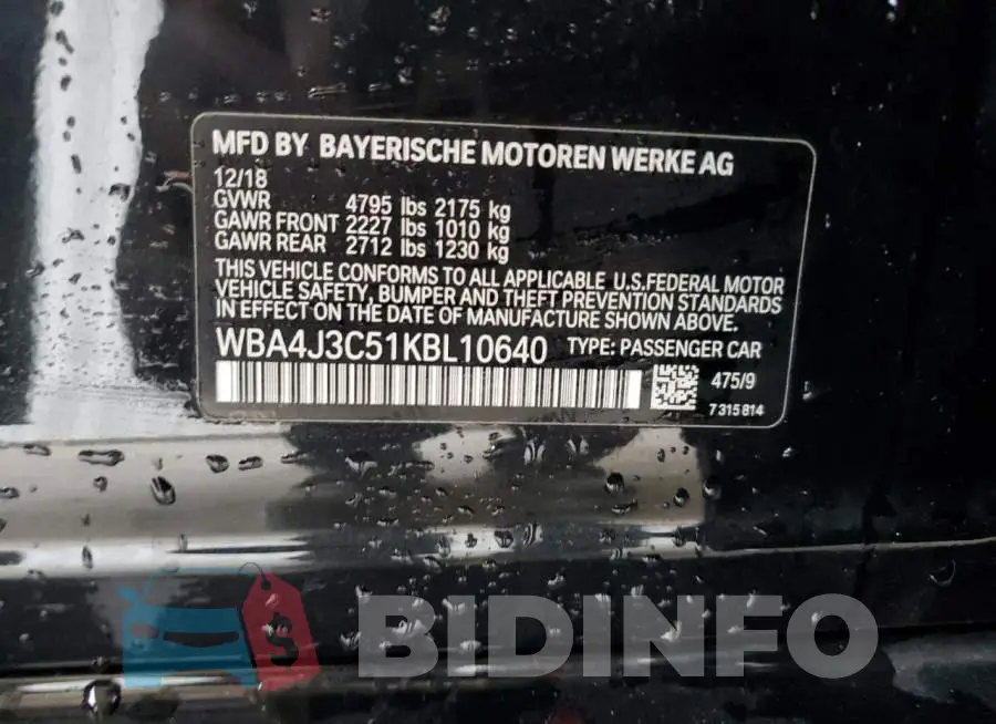 WBA4J3C51KBL10640 Photo# 12