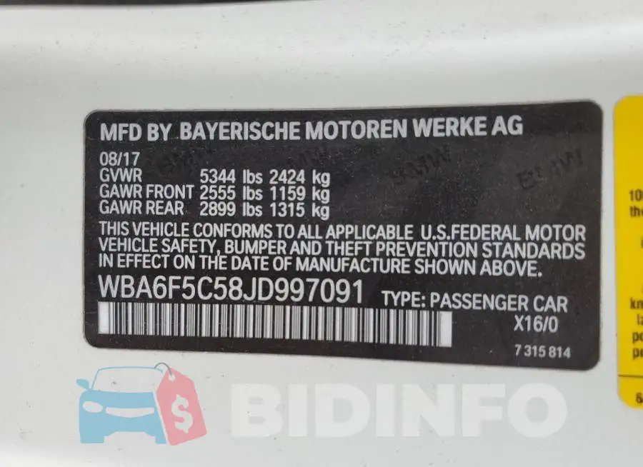 WBA6F5C58JD997091 Photo# 12
