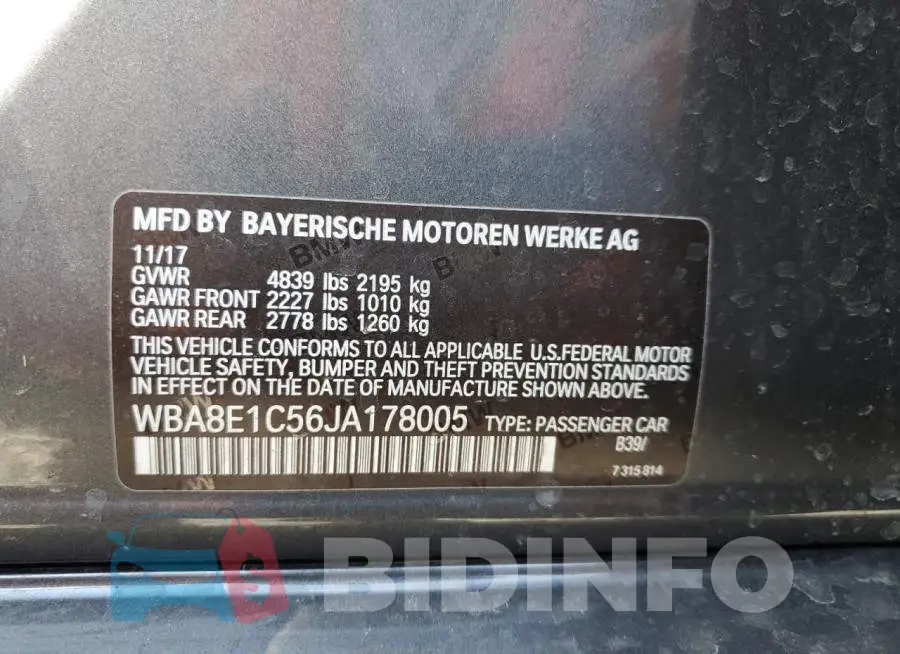 WBA8E1C56JA178005 Photo# 12