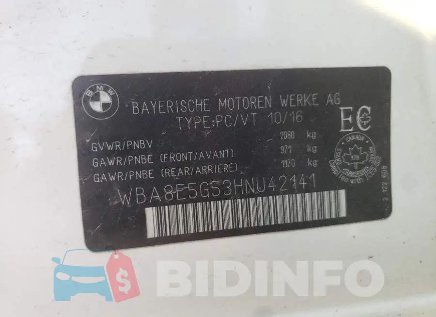 WBA8E5G53HNU42141 Photo# 12