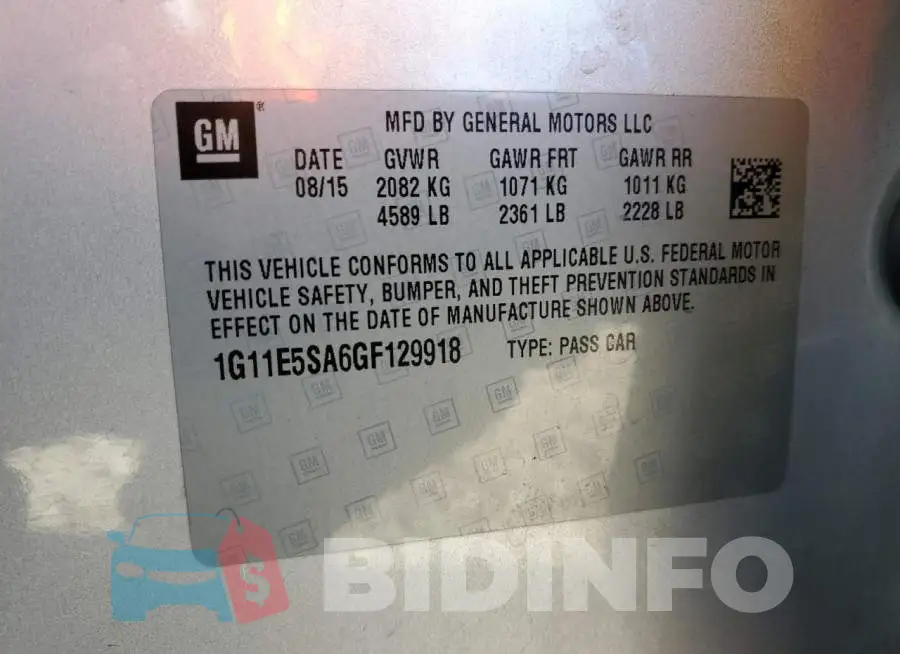 1G11E5SA6GF129918 Photo# 12