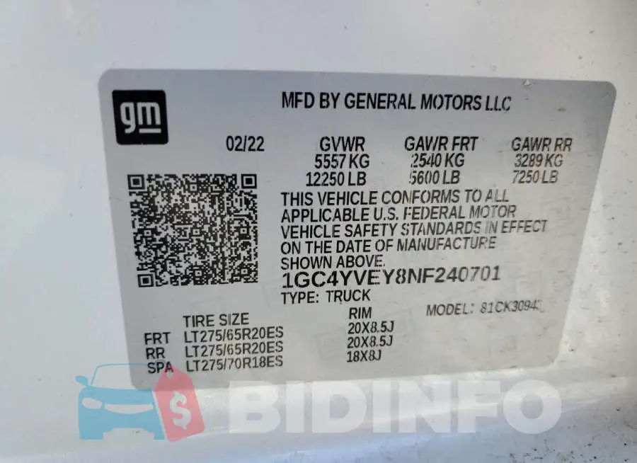 1GC4YVEY8NF240701 Photo# 12