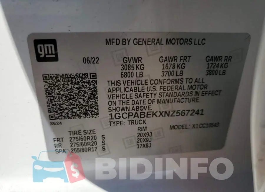 1GCPABEKXNZ567241 Photo# 12