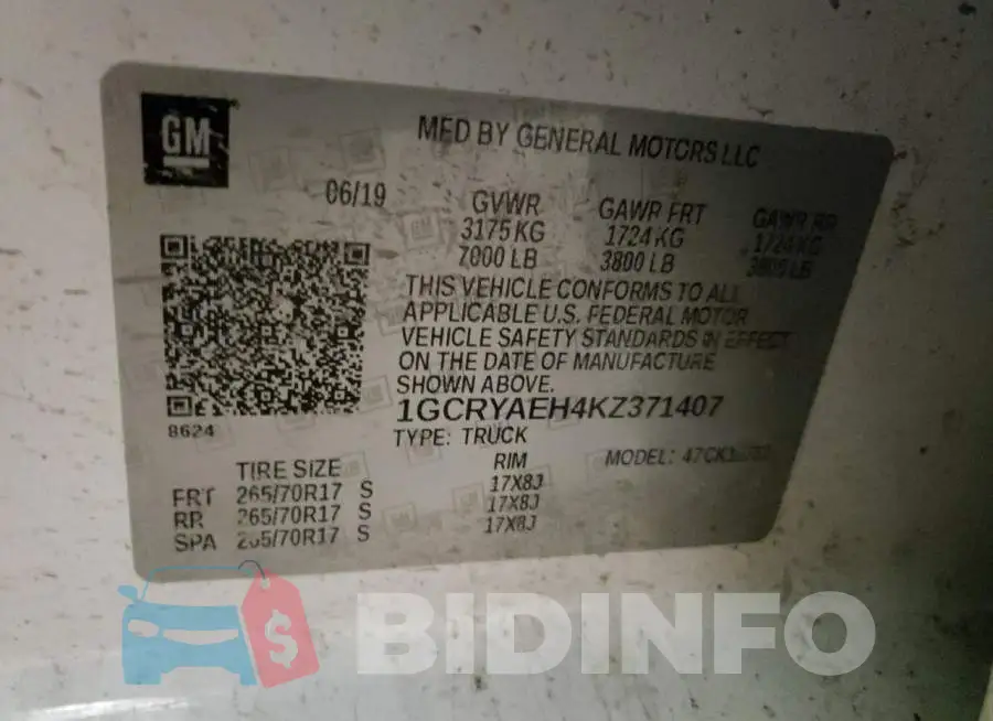 1GCRYAEH4KZ371407 Photo# 12