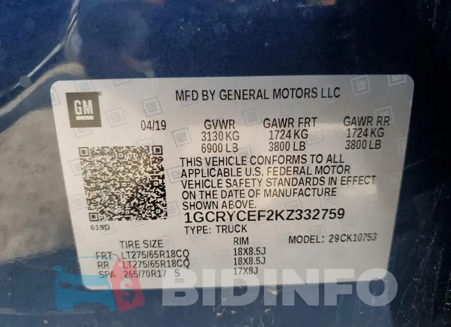 1GCRYCEF2KZ332759 Photo# 12