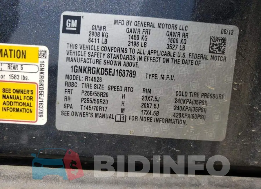 1GNKRGKD5EJ163789 Photo# 13