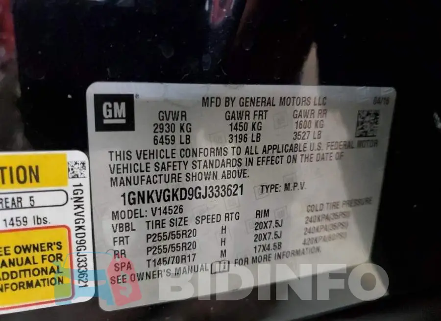1GNKVGKD9GJ333621 Photo# 13