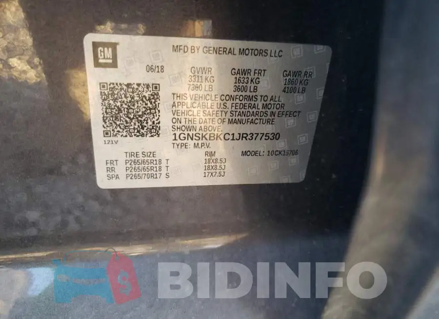 1GNSKBKC1JR377530 Photo# 13