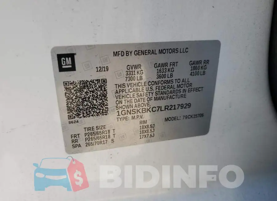 1GNSKBKC7LR217929 Photo# 13