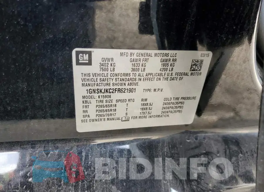 1GNSKJKC2FR621901 Photo# 13