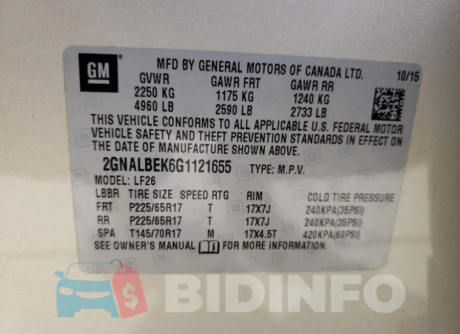 2GNALBEK6G1121655 Photo# 12