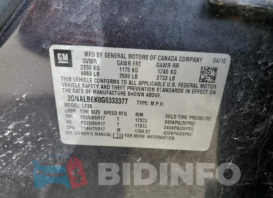 2GNALBEK8G6333377 Photo# 13