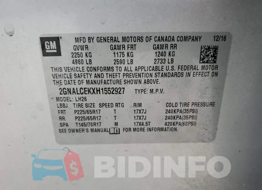 2GNALCEKXH1552927 Photo# 13