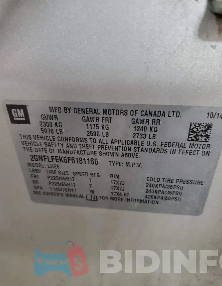 2GNFLFEK6F6181160 Photo# 14