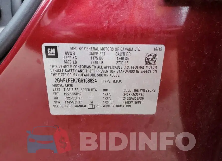 2GNFLFEK7G6168824 Photo# 13