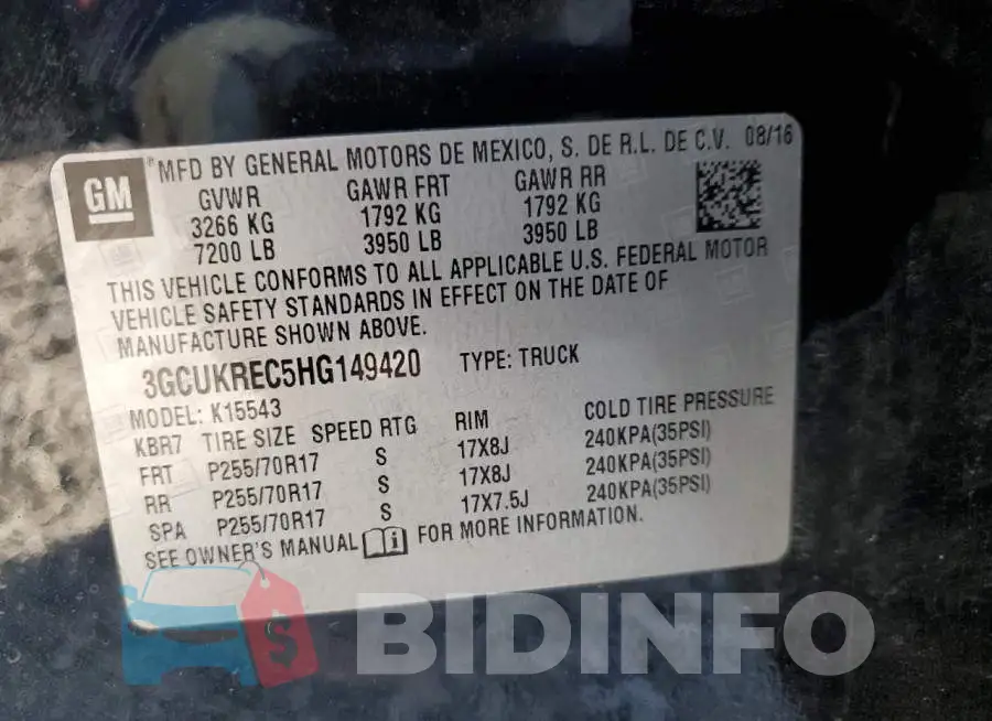 3GCUKREC5HG149420 Photo# 12