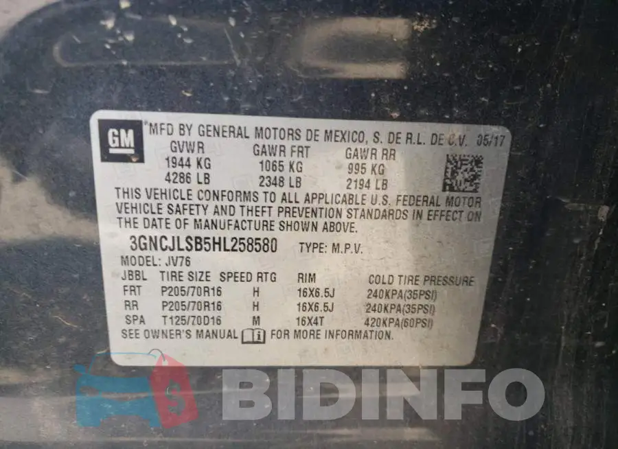 3GNCJLSB5HL258580 Photo# 14