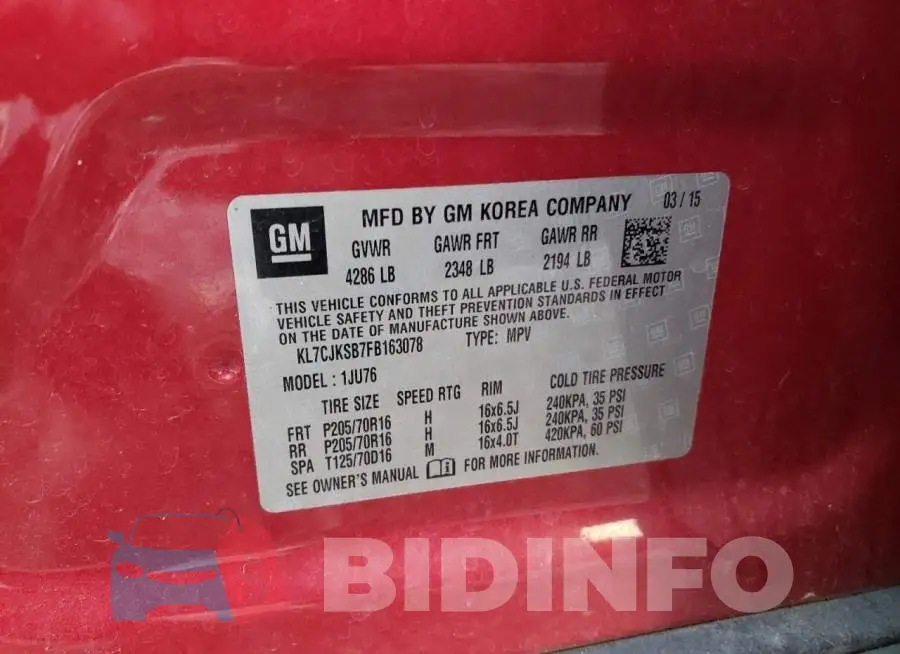 KL7CJKSB7FB163078 Photo# 13