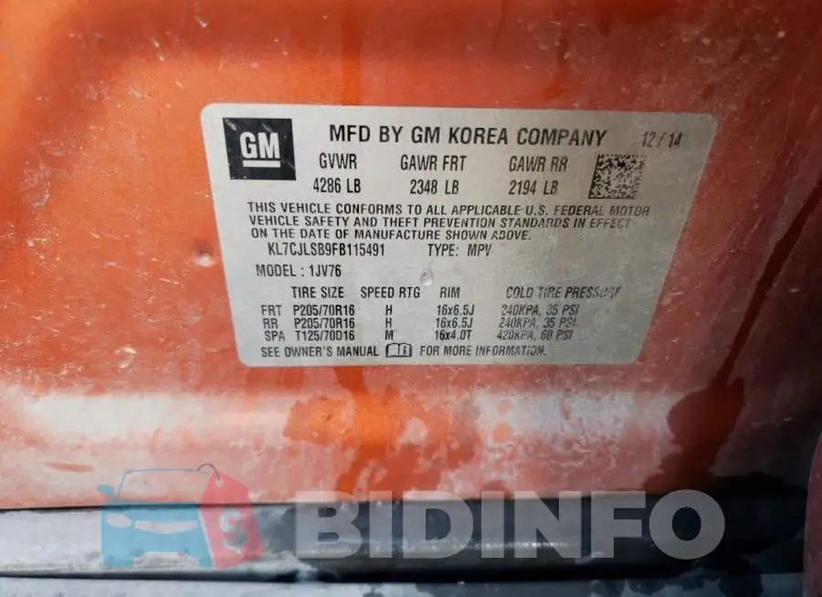 KL7CJLSB9FB115491 Photo# 14