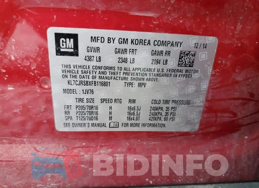 KL7CJRSBXFB116801 Photo# 12