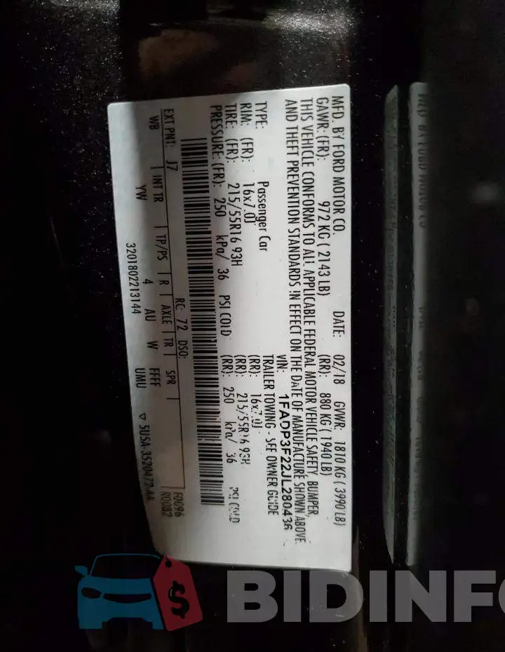 1FADP3F22JL280436 Photo# 12