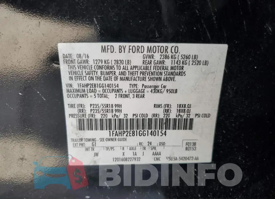 1FAHP2E81GG140154 Photo# 13
