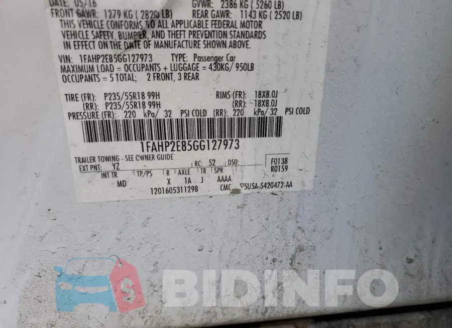 1FAHP2E85GG127973 Photo# 12