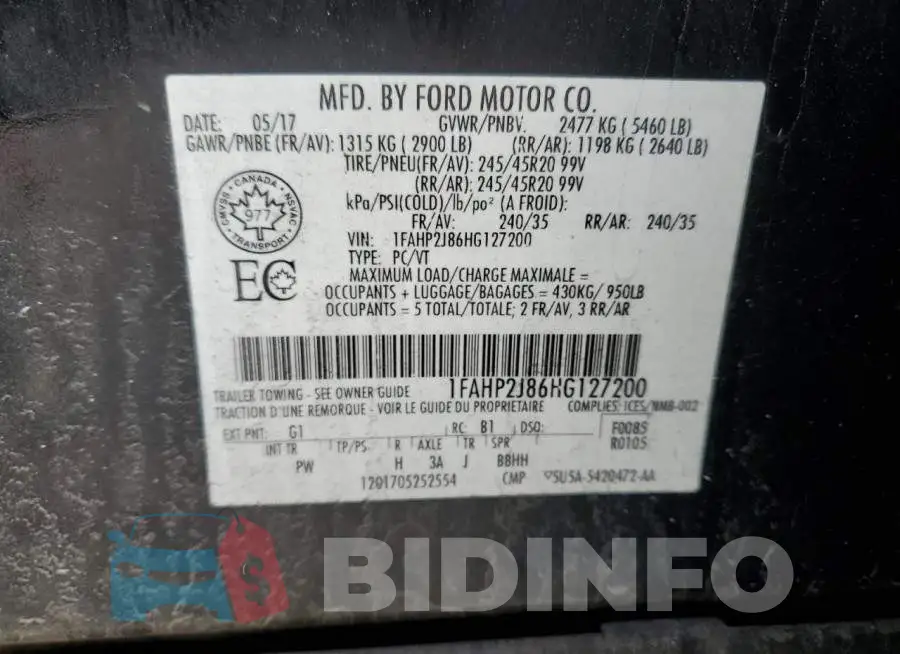 1FAHP2J86HG127200 Photo# 12
