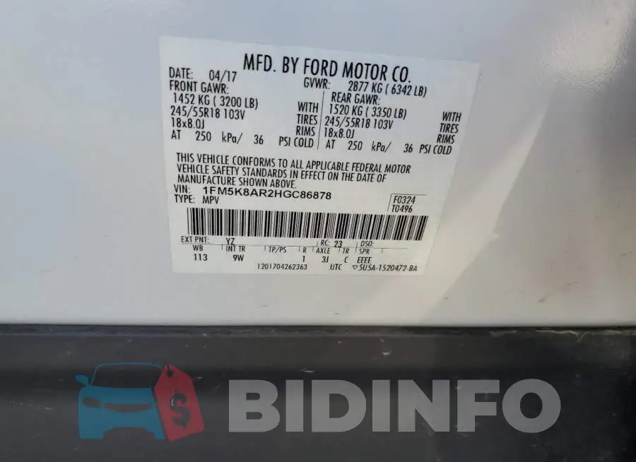1FM5K8AR2HGC86878 Photo# 13